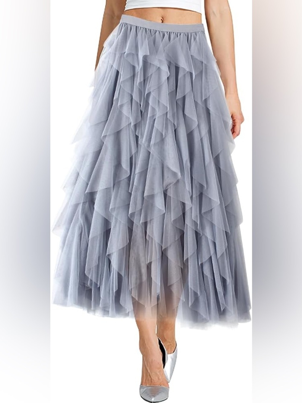 Asymmetrical Layered Mesh Tutu Skirt in Dusty Grey -Size S